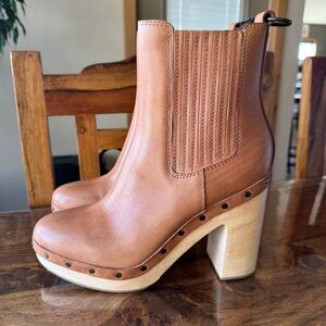 Paige Adina Boots Booties Heels Brown Tan 9 Studded Western Ankle Leather Wood